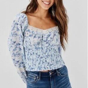 American Eagle smocked waist peasant top szM